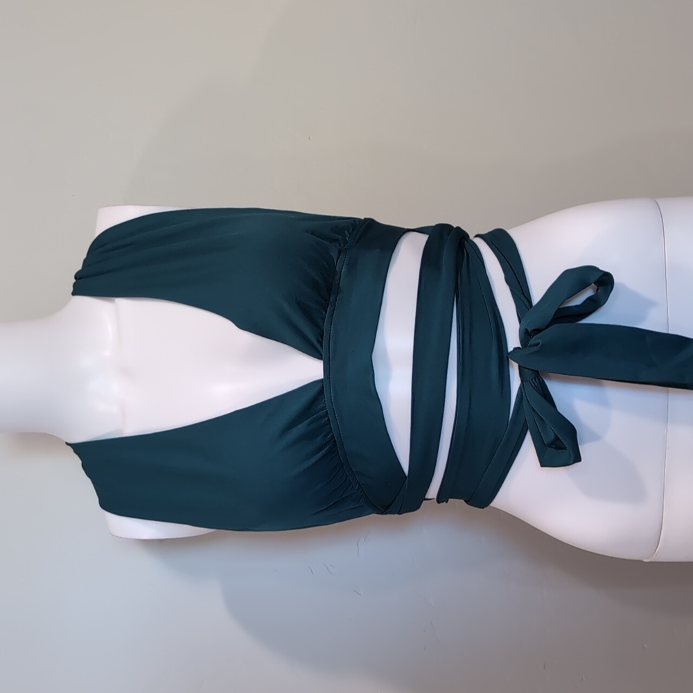 SHEIN Plunge Neck Teal Halter Wrap Tie Crop Top Size Large